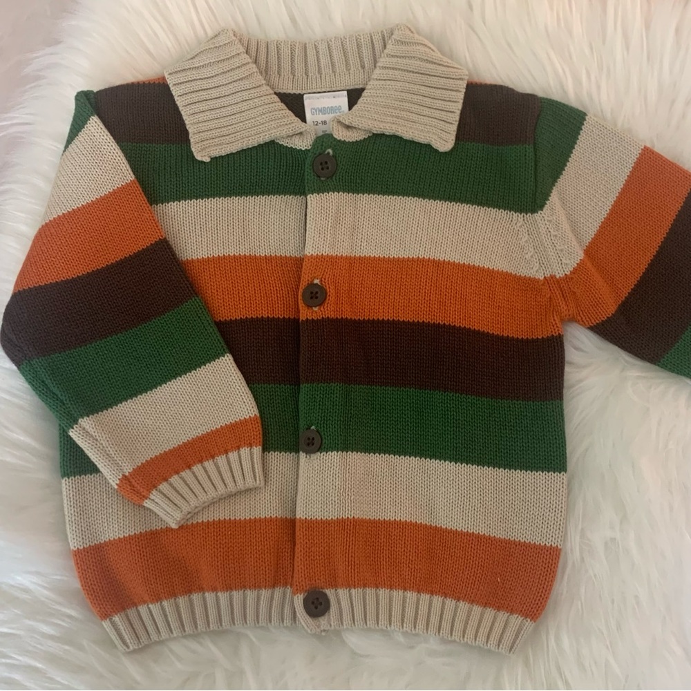 SCARCE NWT Gymboree Baby Boy 12-18 Sweater Cardigan Buttons Orange Green  Brown